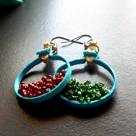 Potion bottle, quilled earrings with bubbly potion beads