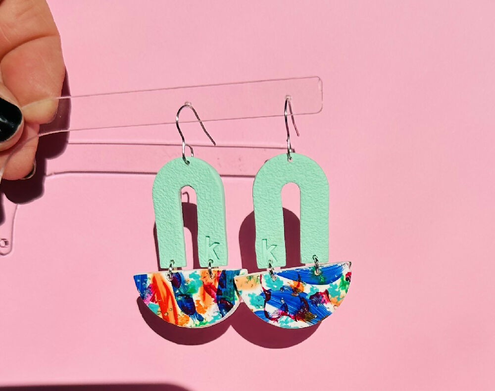 Vibrant handpainted polymer clay dangles