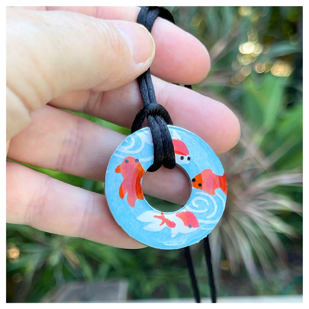 Koi Fish Necklace made with Japanese Paper • Adjustable Cord