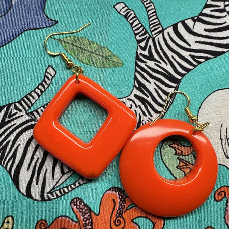 Smooth Round Square Orange Earrings
