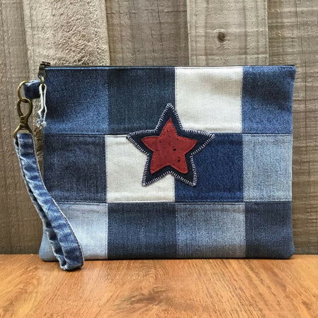 Large Upcycled Denim Wristlet Pouch