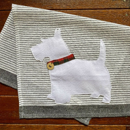 Scotty Dog Tea Towel - White