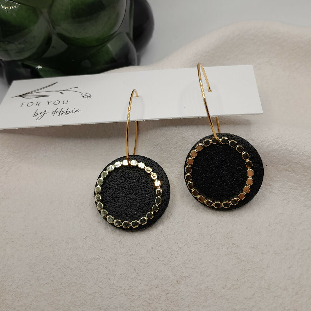 Minimal black and gold charm earrings- hypoallergenic