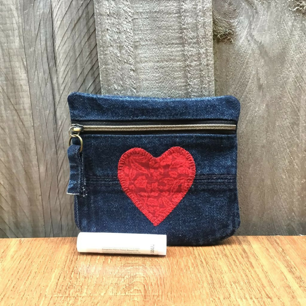 Upcycled Denim Back Pocket Purse – Red Heart