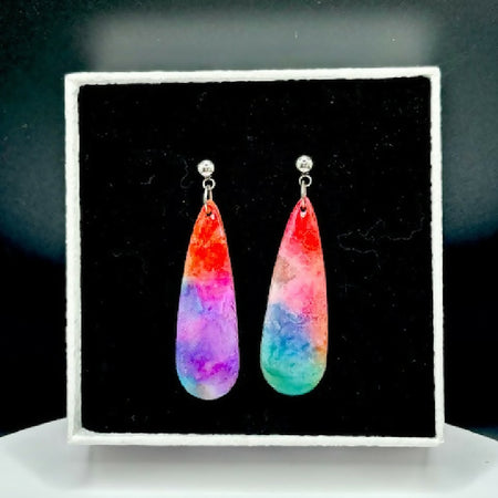 Rainbow Watercolor Polymer Clay Drop Earrings