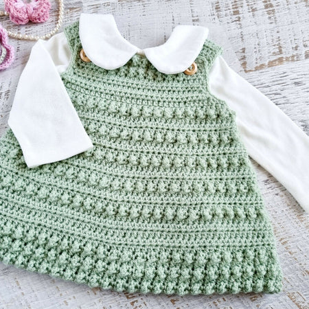Baby Pinafore Newborn Sage Green Hand Crocheted Dress