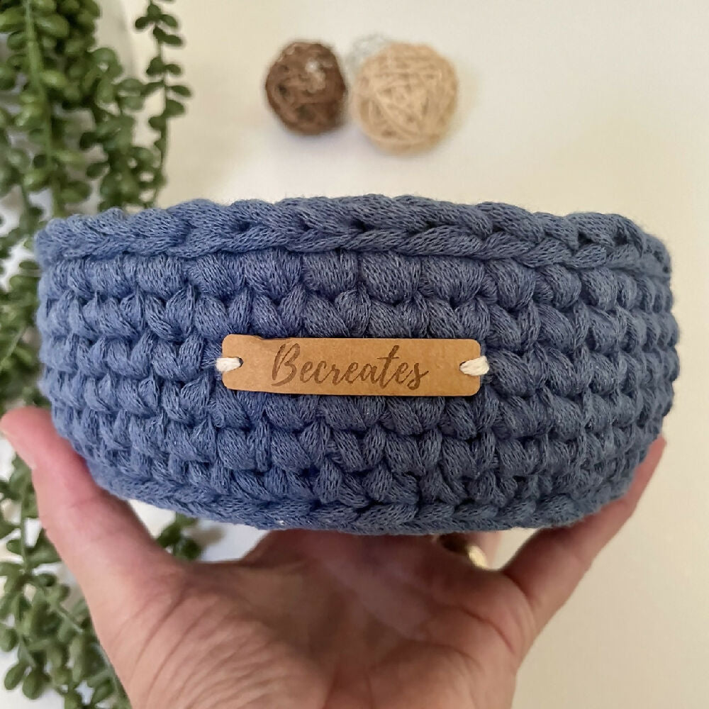 Crochet handmade basket | Home Decor | Small Denim Blue