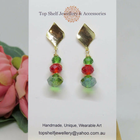 Twisted Stud Green Red Christmas Wire Wrapped Earrings