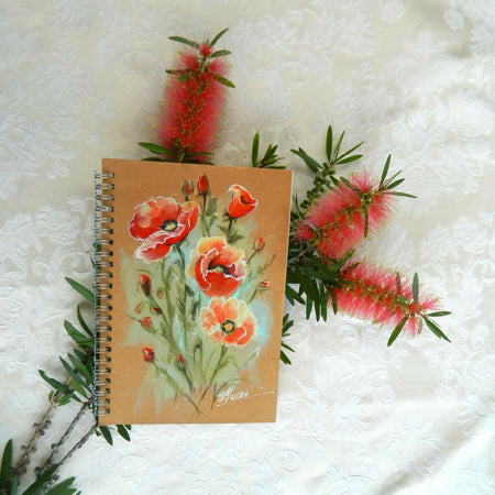 Handpainted Poppy Notebook - Blank pages