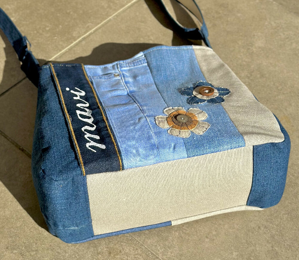 Upcycled Denim Handbag with Adjustable Strap