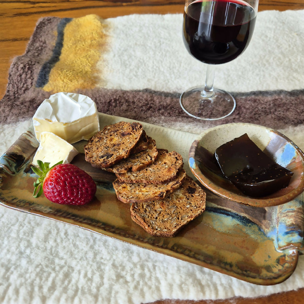 pottery serving dish and matching bowl - condiments platter - handcrafted in Australia - Julie Ann Smith