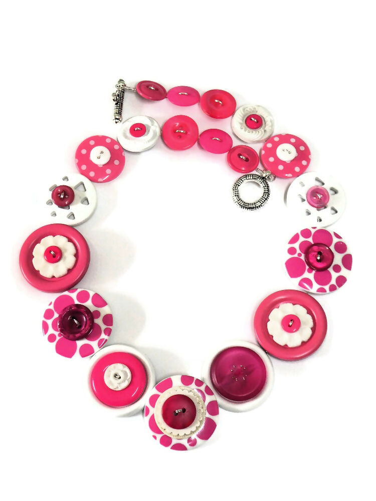 Button necklace - Pink Bubbles