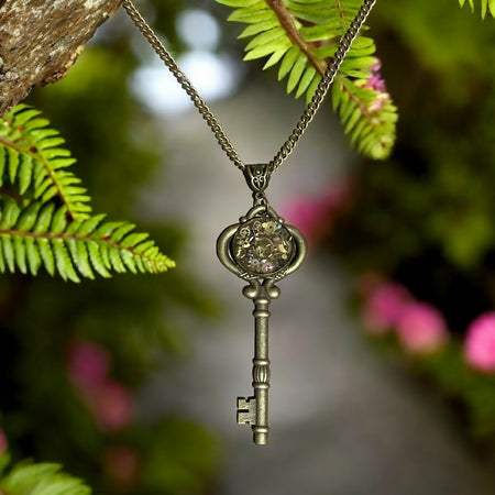 Steampunk watch parts key necklace