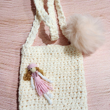 Crochet handbag kids (little doll with pom pom - 12cm(W)x49(H) )