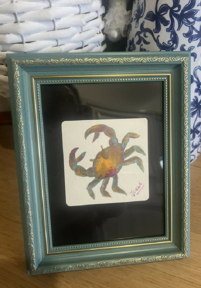 little watercolor, framed study of a crab