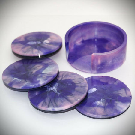 Round Abstract Resin Coasters with holder (set of 4)