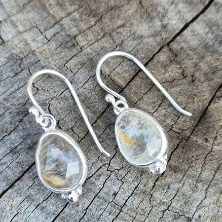 Golden Rutile Quartz Dangle Earrings #1