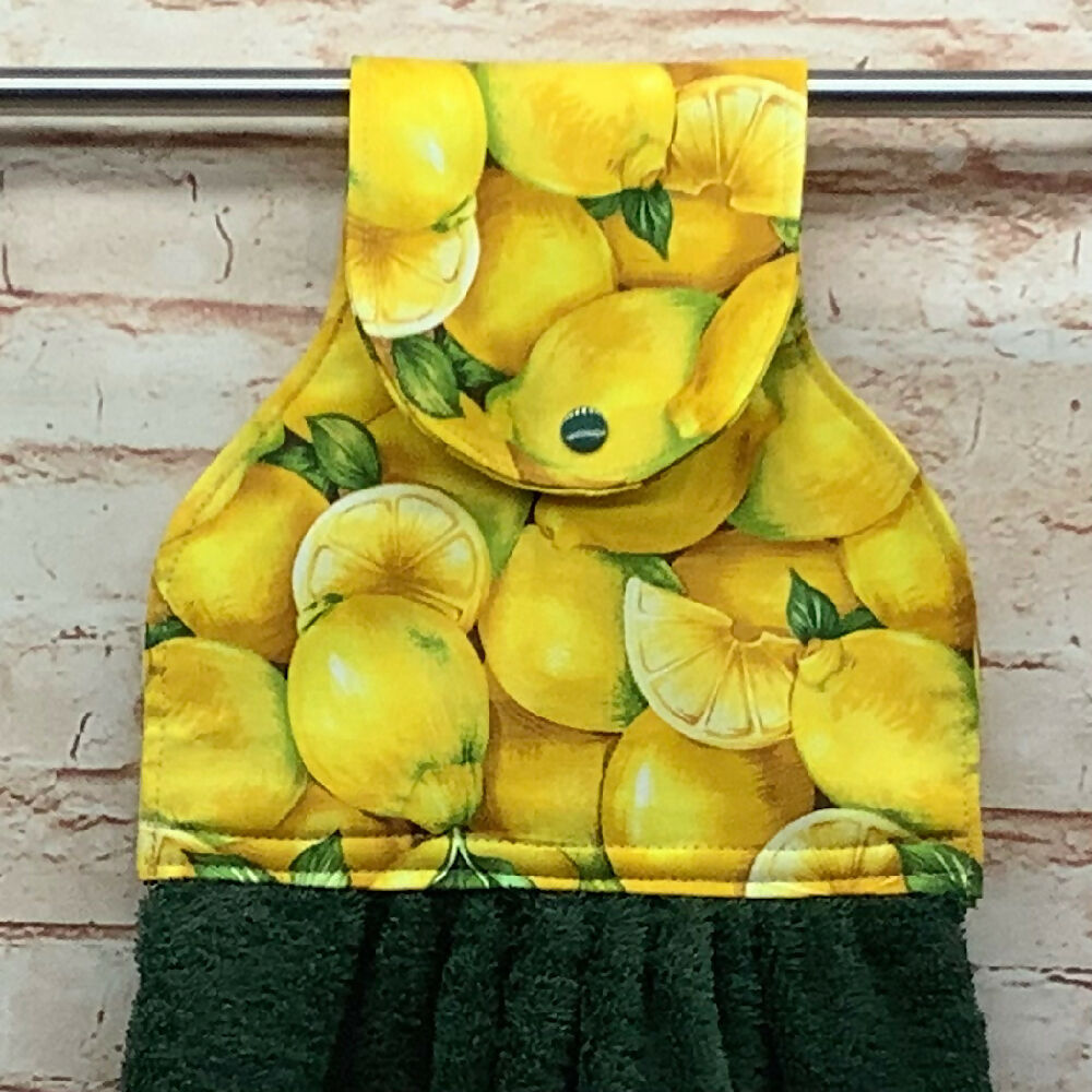 Mixed fruit, apples, lemons hanging hand towel with fabric and loop top. - 3 Designs