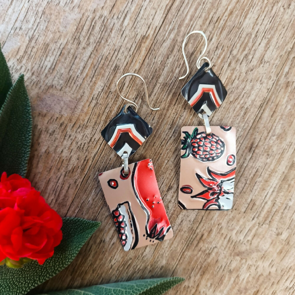 australian-handmade-artisan-jewellery-upcycled-earrings-red-black