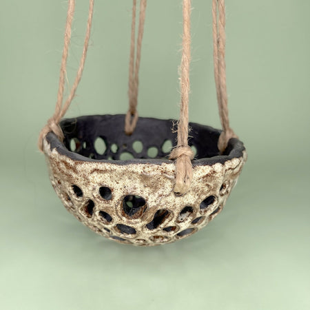 Ceramic carved dome hanging orchid pot