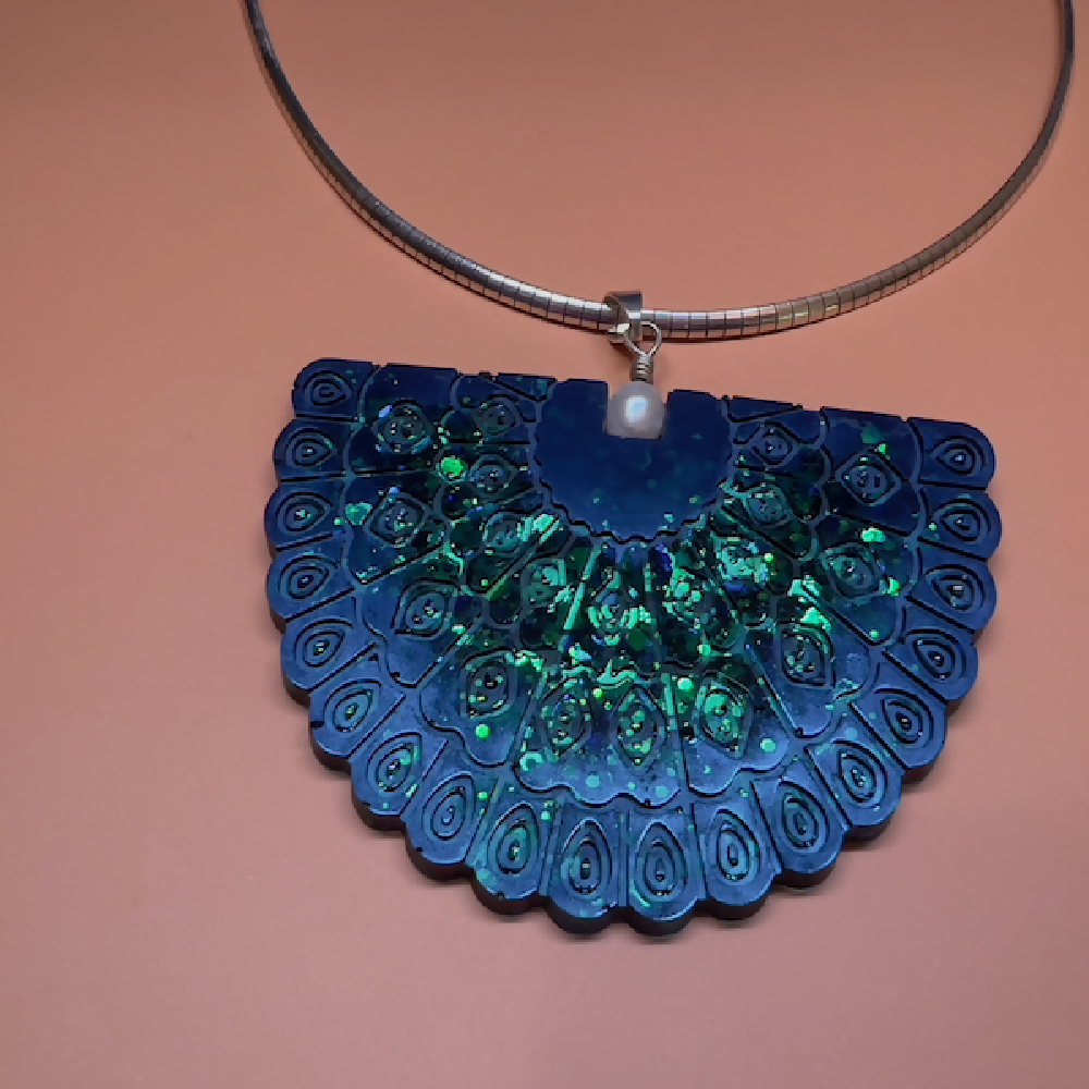 Blue Shimmer Peacock Pendant
