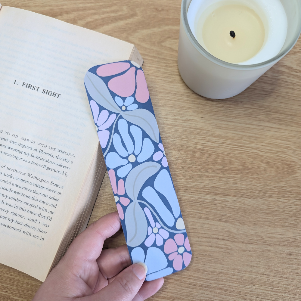 flowers bookmark navy