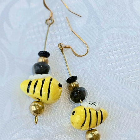 Bumble Bee Earrings! Artisan Made Ceramic Beads