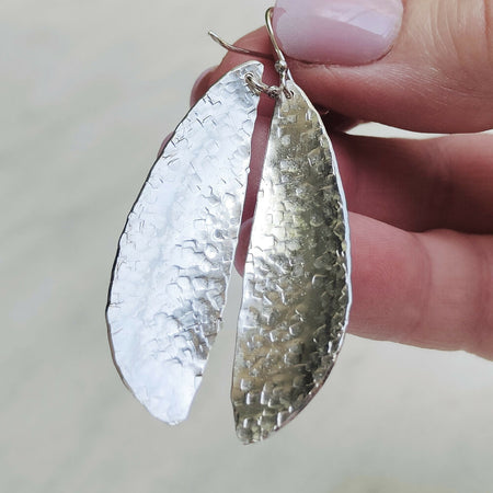 Large Sterling Silver Spoon Bowl Earrings – Handcrafted & Textured