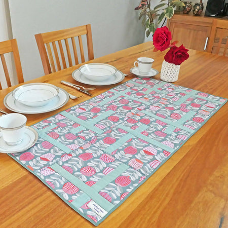 Large table runner. Banksia flower fabric. Hand made. cotton fabrics.