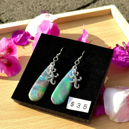 Mystic Gecko Oasis: Vibrant Gecko Drop Earrings