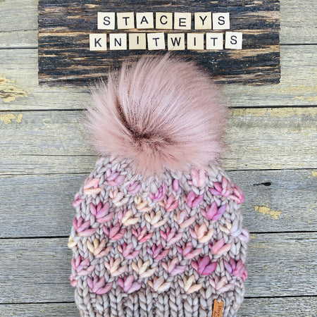 Ladies Beanie, Pink PomPom Knitted beanie