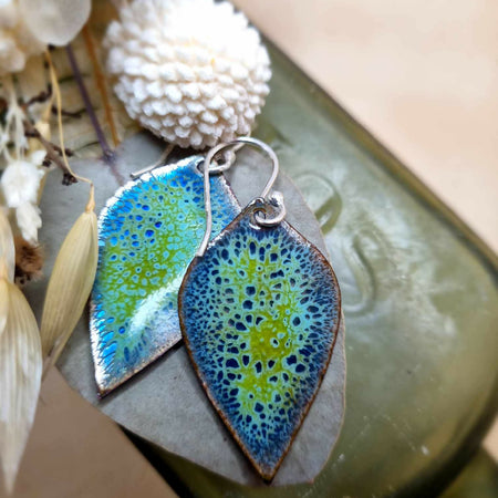 Unique Layers Of Green & Blue Creating Deep Vivid Enamel Earrings