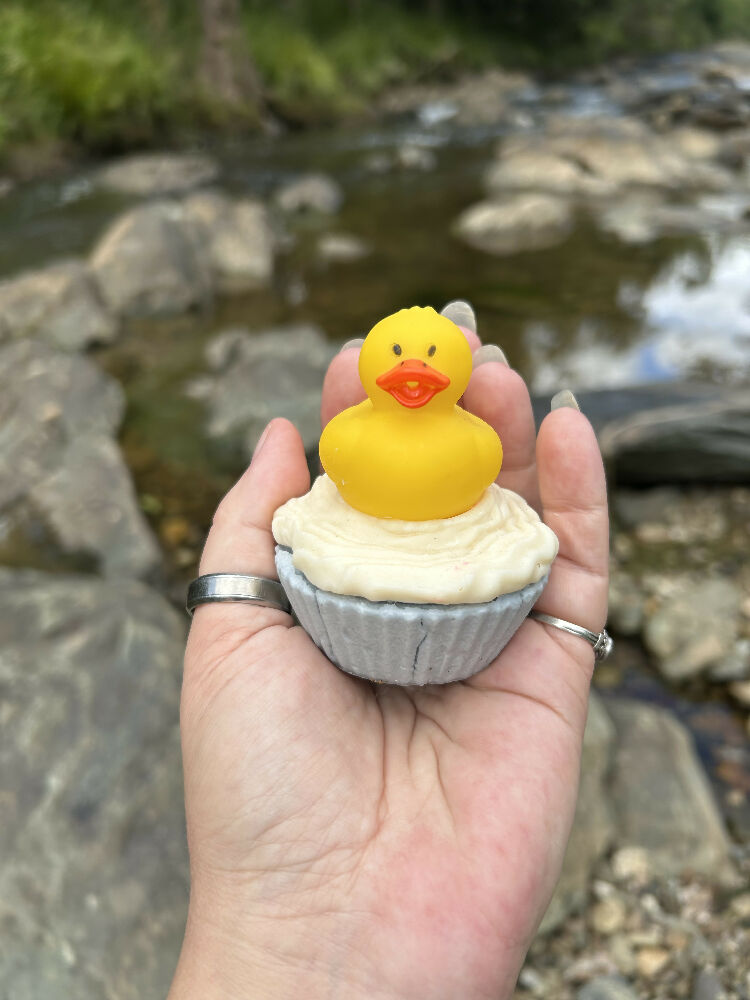 Handmade duck cupcake soap