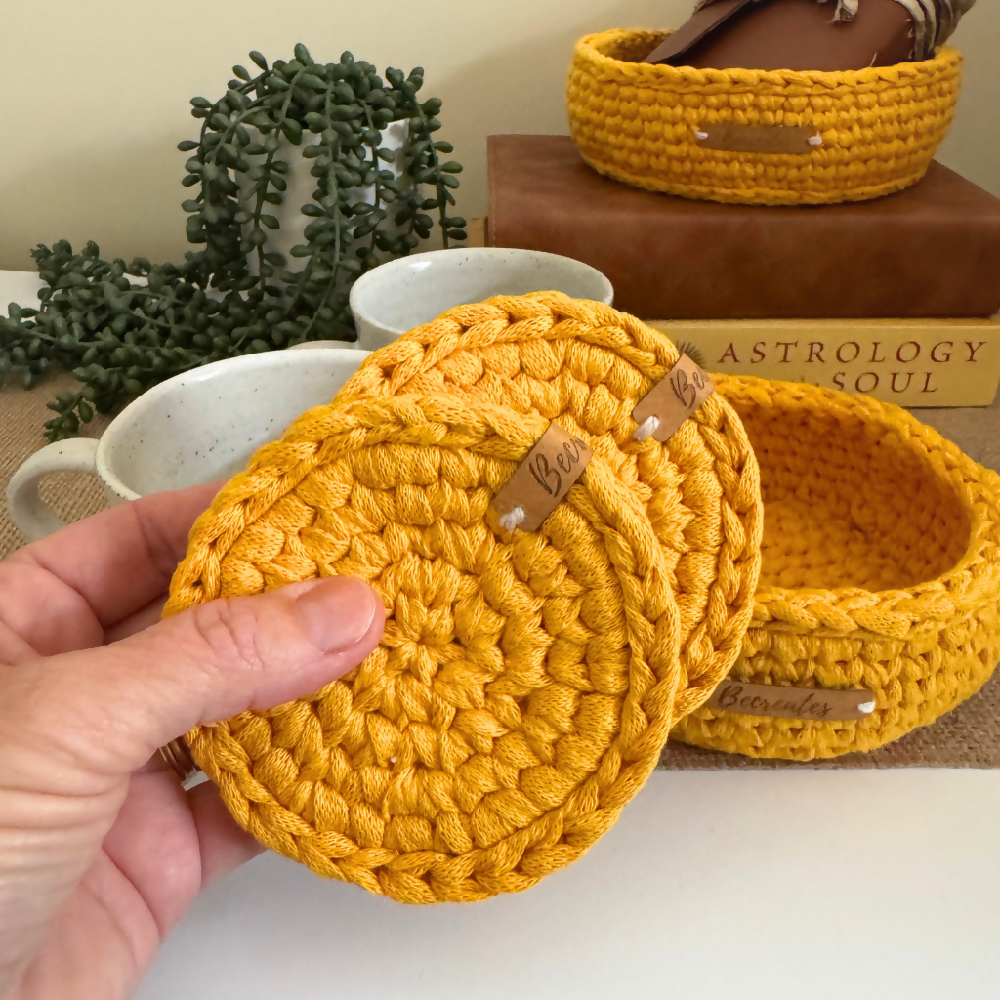 Coasters-crochet-handmade-mustard-size