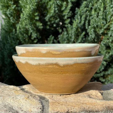 Golden Horizon Bowl | Wheel Thrown Pottery Ceramic | Amber | Turquoise | Buy More Save More