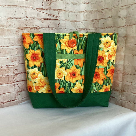 Daffodils handbag, tote, shoulder bag for shopping, travel or craft.