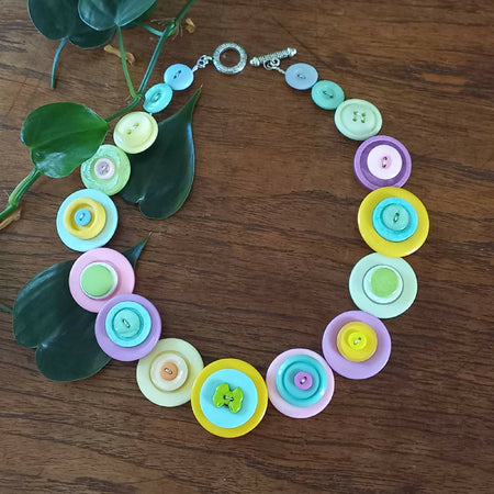 Handmade button necklace - Pretty Pastel