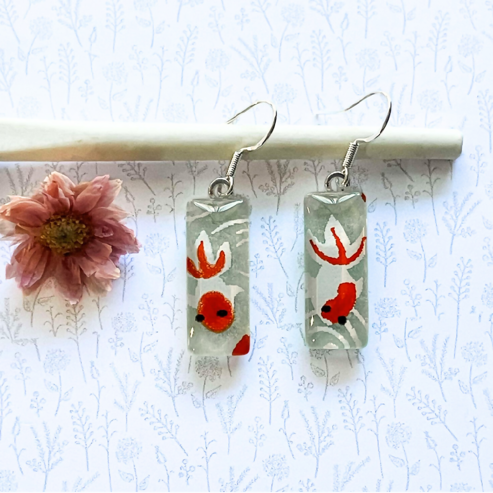 Unique Fish Earring and Pendant Set made with Japanese Papers