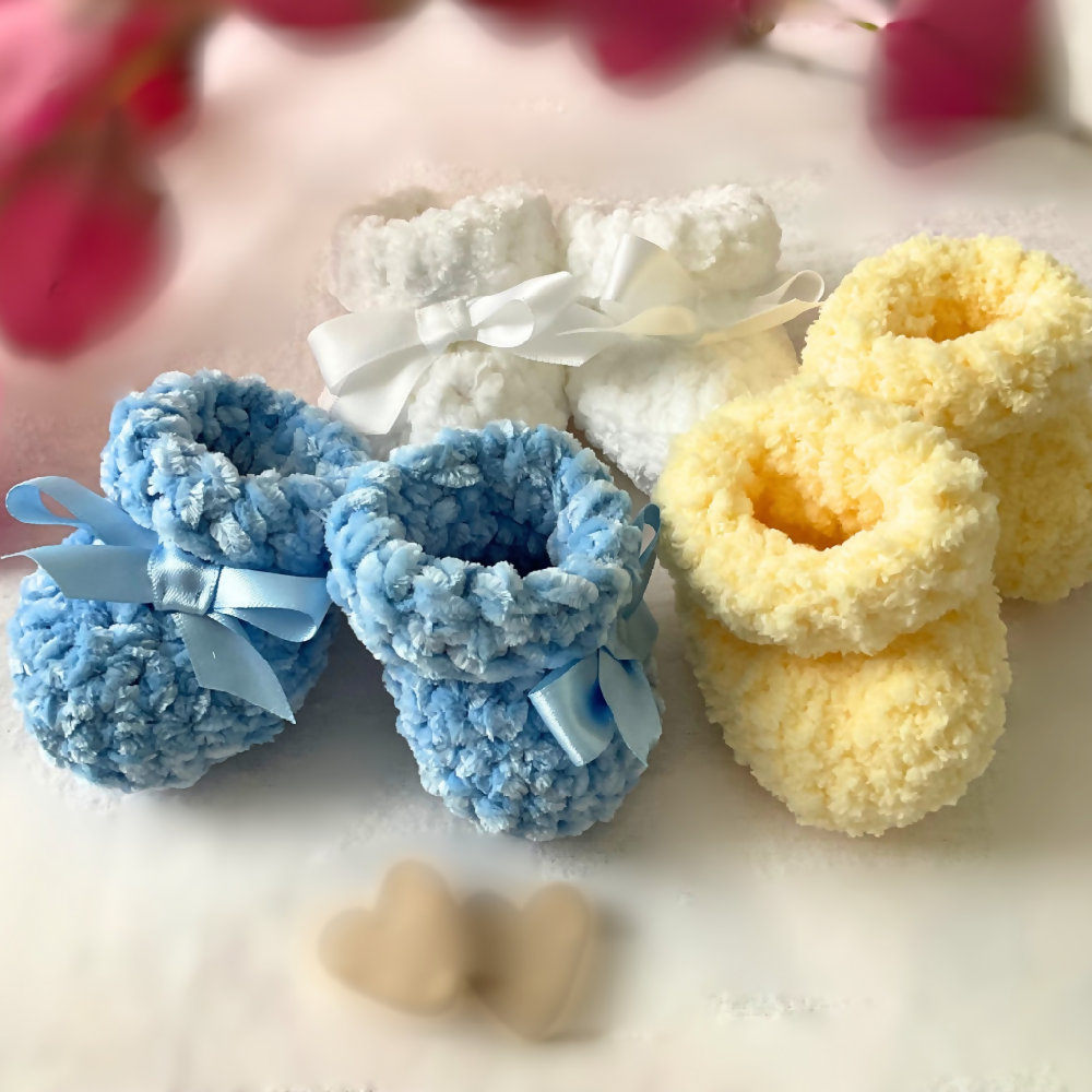 Handmade Crochet Plush Baby Booties, Baby Booties x3 Pink or Blue