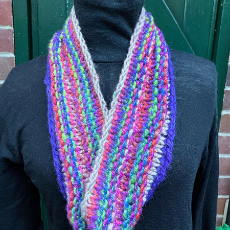 Rainbow Cowl or Ring Scarf - Hand knitted from Hand spun yarn