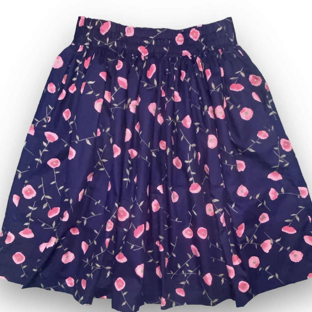 SIZE 12 Navy with Pink Flower Girls High Waisted Skirt