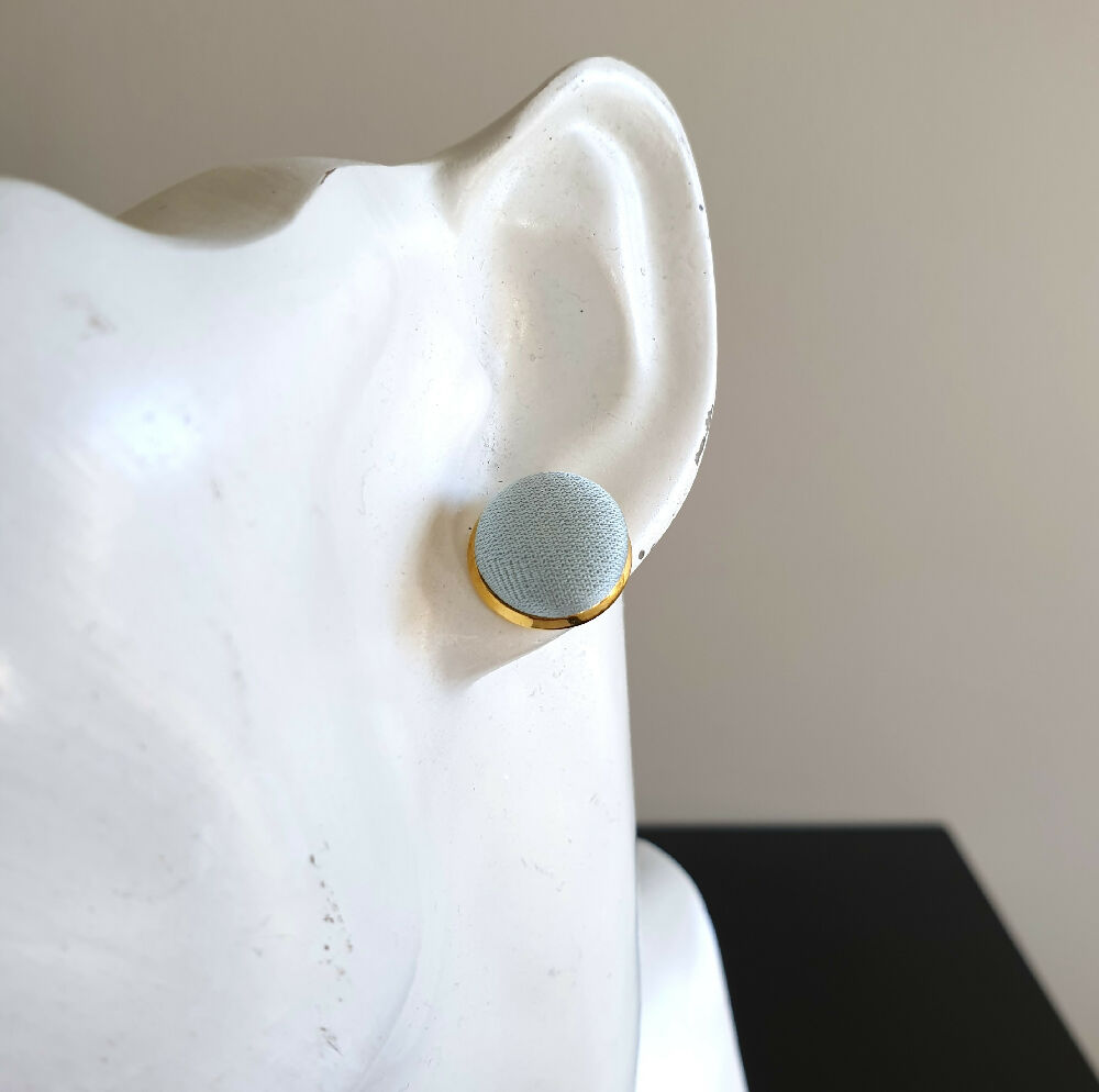1.4cm Round Ice Blue Kimono Fabric Cabochon stud earrings