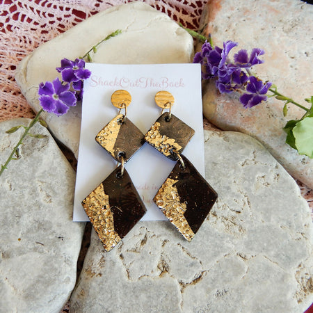 Brown & Gold Foil Polymer Clay Earrings 