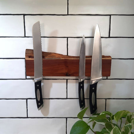 Magnetic Knife Holder, Wall Mounted, 30cm, Holds 6 knives,Made in Western Australia,, Australian Jam Wood, Special Wedding Present,