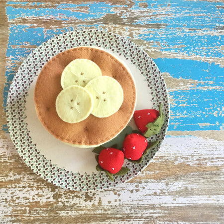 Pancake set with banana and strawberries, pretend play food