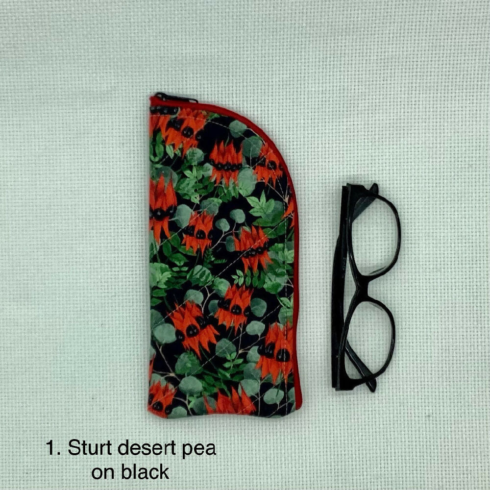 Australian wildflowers curved top zip pouch for glasses, phones, handbag organiser, etc.