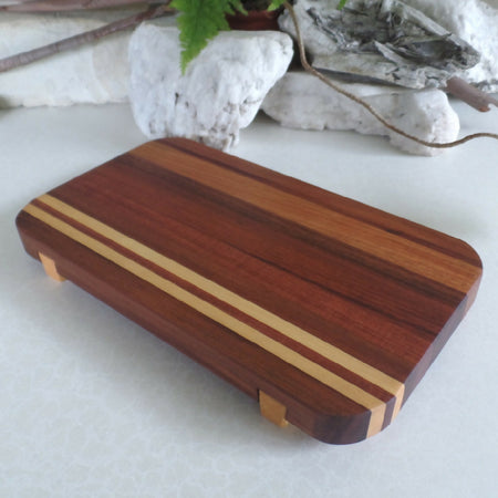 Serving Board with Dovetailed Legs- Blackwood with Huon Pine