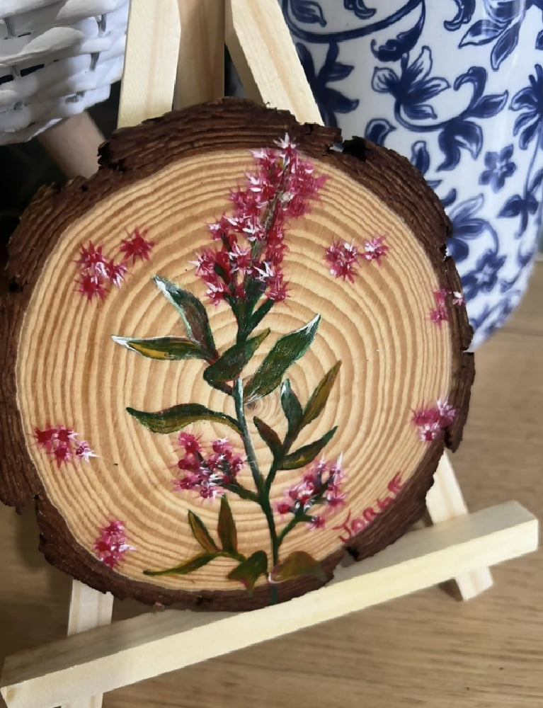 Botanical on sliced log with easel display