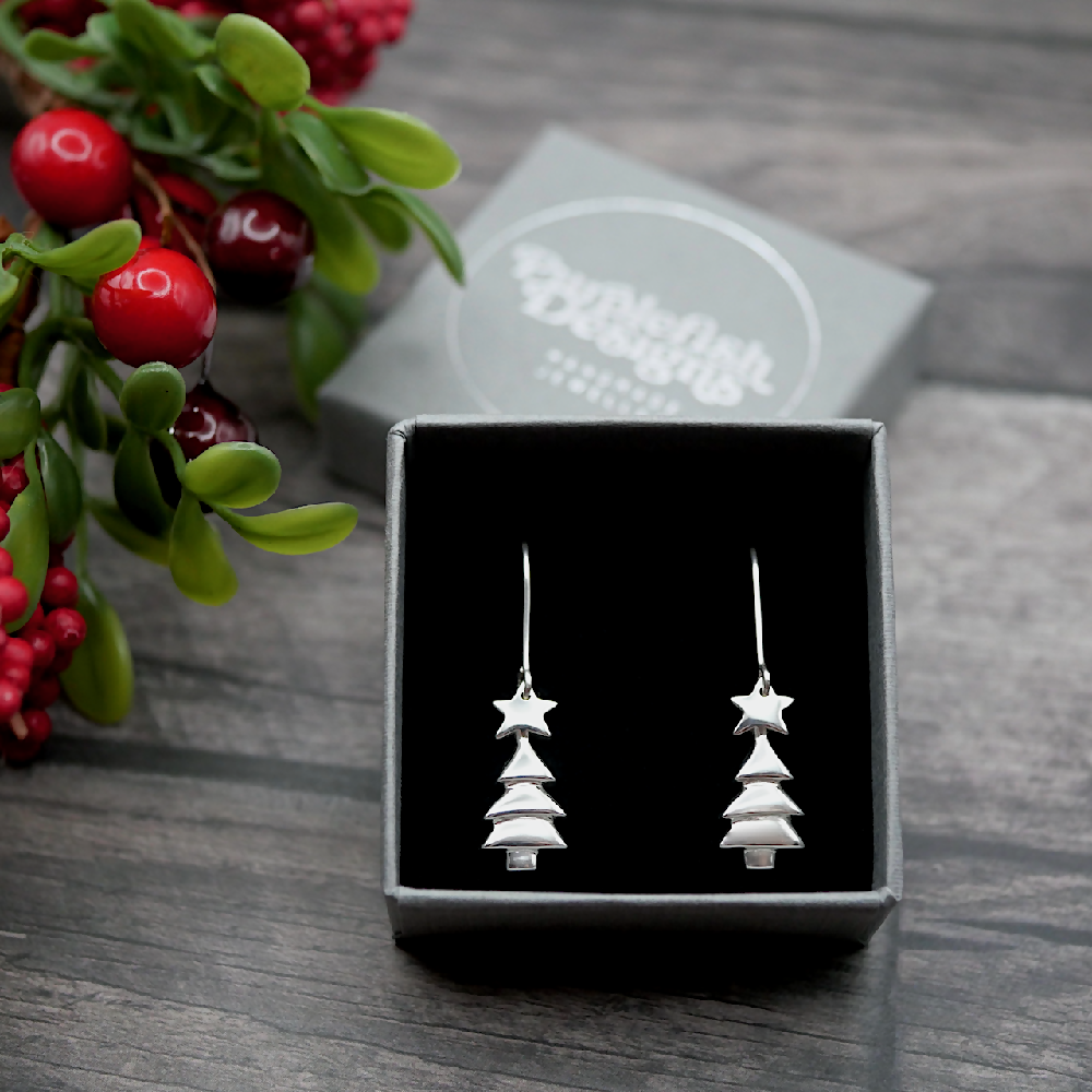 christmas tree earrings sterling silver box sml