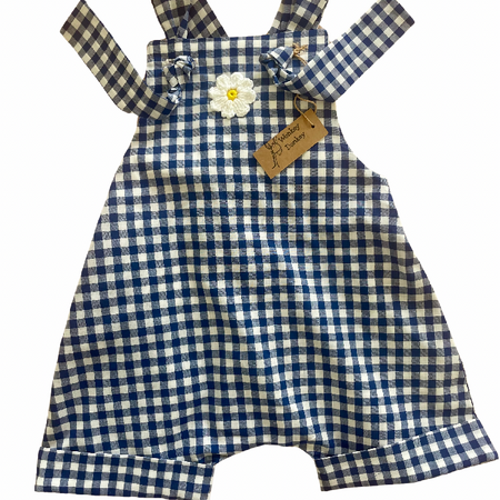 Navy Gingham Overalls/Rompers